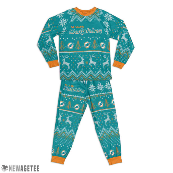 Miami Dolphins Ugly Christmas Raglan Pajamas Set