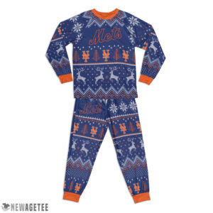 Kid New York Mets Raglan Ugly Pattern Raglan Pajamas Set