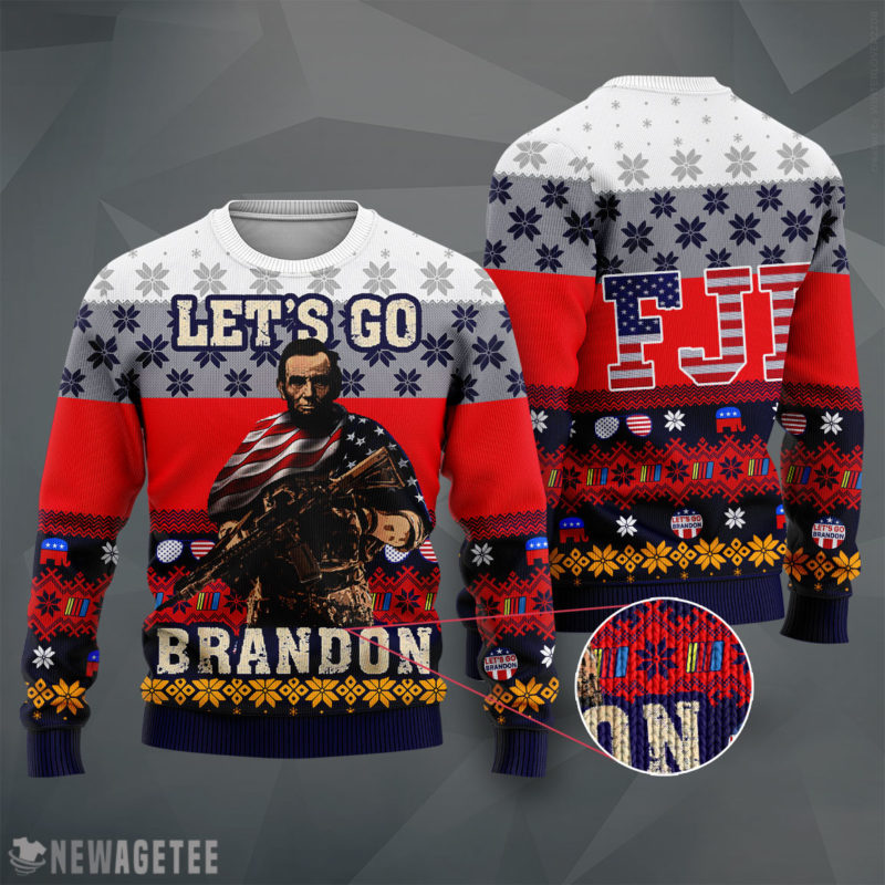 Let’s Go Brandon FJB Conservative Anti Liberal Abraham Lincoln Ugly Christmas Sweater