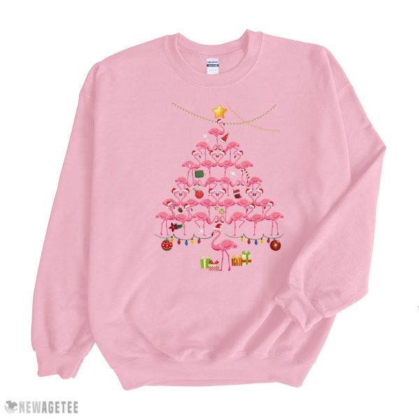 Light Pink Sweatshirt Cute Flamingos Christmas Tree T Shirt