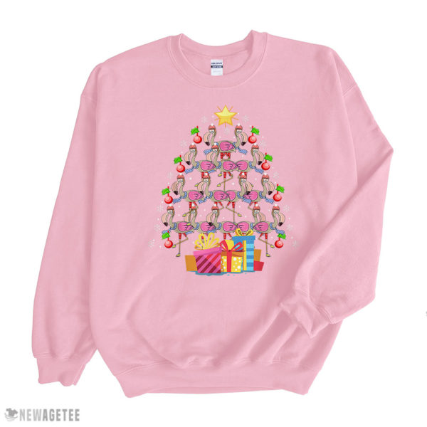 Light Pink Sweatshirt Cute Flamingos Merry Christmas Tree T Shirt