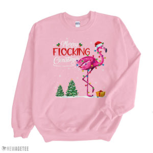 Light Pink Sweatshirt Flamingo Pink In Santa Hat Xmas Merry Flocking Christmas Shirt