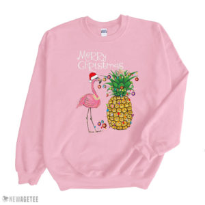 Light Pink Sweatshirt Merry Christmas Pink Flamingo Pineapple Shirt