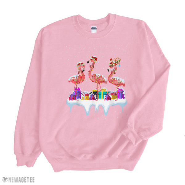 Light Pink Sweatshirt Santa Snowman Flamingo Merry Christmas T Shirt