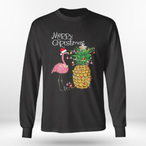 Longsleeve shirt Merry Christmas Pink Flamingo Pineapple Shirt