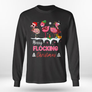 Longsleeve shirt Merry Flocking Christmas Three Flamingo Pink In Santa Hat T Shirt