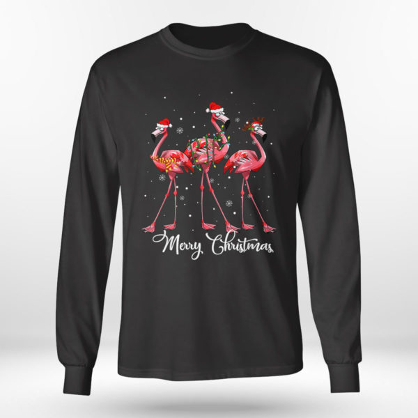 Longsleeve shirt Santa Flamingo Christmas Lights Gift For Flamingo Lover T Shirt