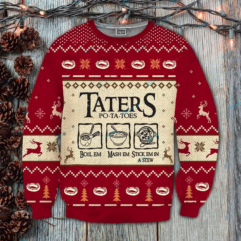 Lord Of The Rings Taters Potatoes Red Ugly Christmas Sweater