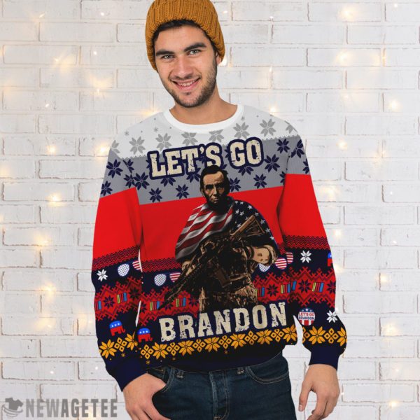 Men Sweater Lets Go Brandon FJB Conservative Anti Liberal Abraham Lincoln Ugly Christmas Sweater