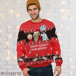 Men Sweater Rick and Morty Happy Human Holiday Knit Ugly Christmas Sweater
