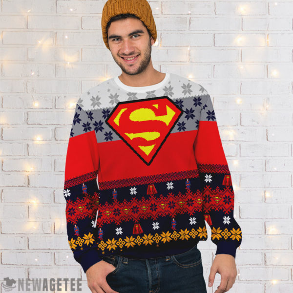 Men Sweater Superman Christmas Sweater Knit Ugly Holiday Sweater