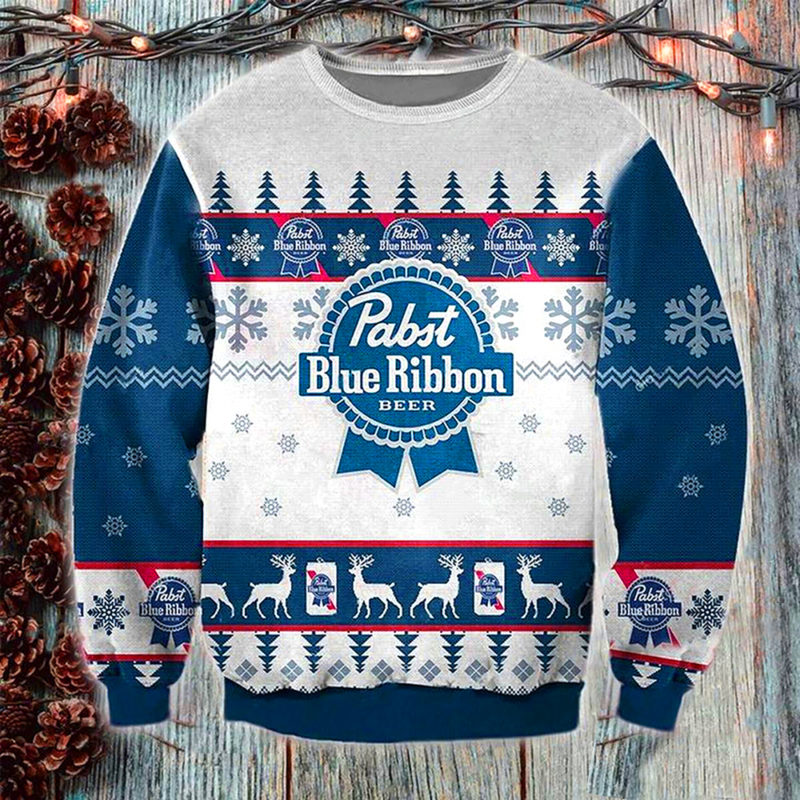 Pabst Blue Ribbon Beer Ugly Christmas Sweater