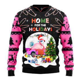 Pink Flamingo 2021 Ugly Christmas Sweater Home for The Holidays