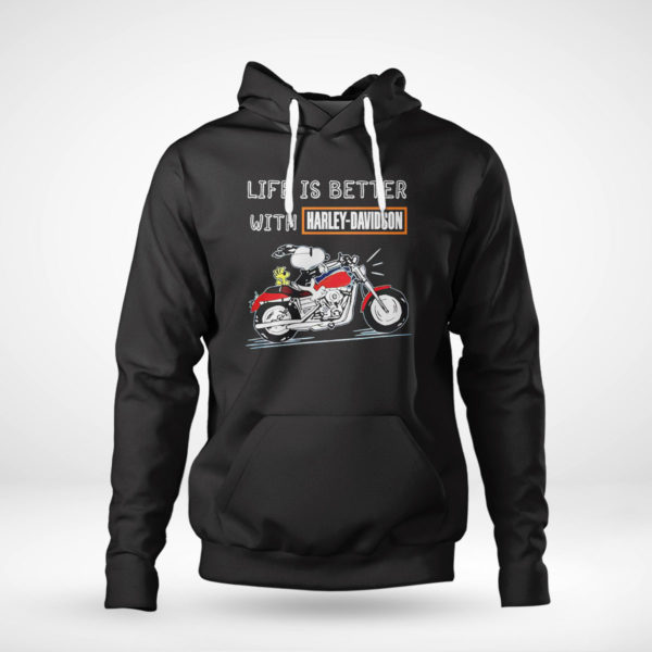 Pullover Hoodie Best snoopy life is better with Harley Davidson shirt