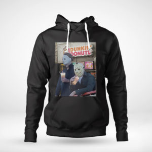 Pullover Hoodie Michael Myers and Jason Voorhees drink dunkin donuts shirt
