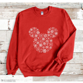 Red Sweatshirt Disney Mickey Mouse Icon Holiday White Snowflakes SweatShirt