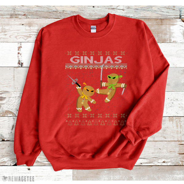 Red Sweatshirt Ginjas Gingerbread Ninjas Funny Ugly Christmas Sweatshirt