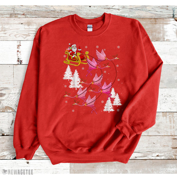 Red Sweatshirt Santa Riding Flamingo Christmas T Shirt