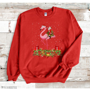 Red Sweatshirt Santa Riding Flamingo Christmas Xmas Gift T Shirt