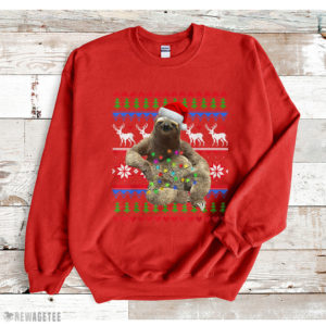 Red Sweatshirt Santa Sloth Christmas Light Sloth Ugly Christmas Sweatshirt