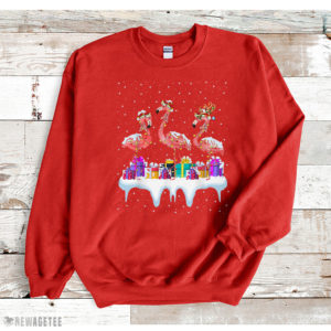 Red Sweatshirt Santa Snowman Flamingo Merry Christmas T Shirt