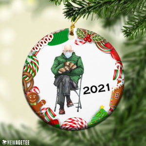Round Ornament Bernie Sanders Mittens 2021 Funny Christmas Ornament