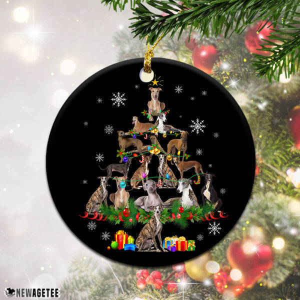 Round Ornament Greyhound Christmas Tree Lights Funny Dog Chrismas Ornament