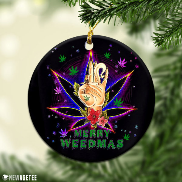 Round Ornament Marijuana Christmas Cannabis Leaf Merry Weedmas 420 Weed Ornament
