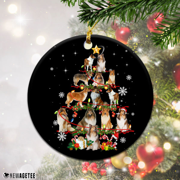 Round Ornament Rough Collie Christmas Tree Lights Funny Dog Chrismas Ornament