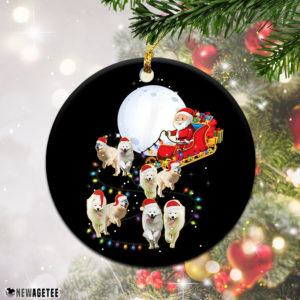 Round Ornament Samoyed Christmas Santa Sleigh Funny Dog Chrismas Ornament