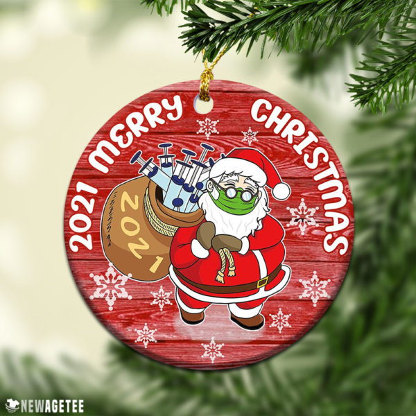 Round Ornament Santa Claus and Vaccine Funny Christmas 2021 Ornaments Pandemic holiday