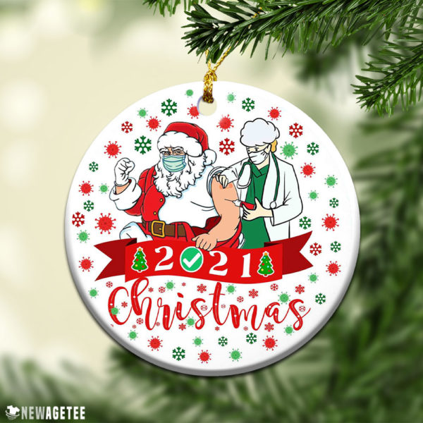 Round Ornament Santa Got His Vaccine Christmas 2021 Ornament