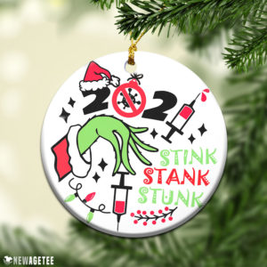 Round Ornament Stink Stank Stunk 2021 Funny Covid 19 Vaccinated Christmas Ornament