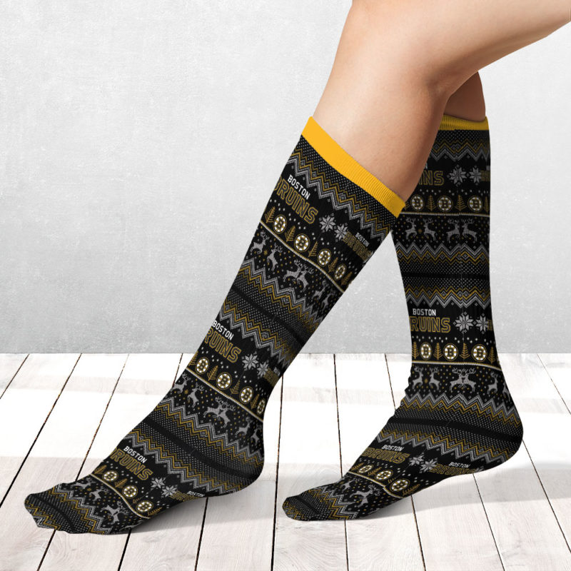 Boston Bruins Adult Ugly Christmas Crew Socks