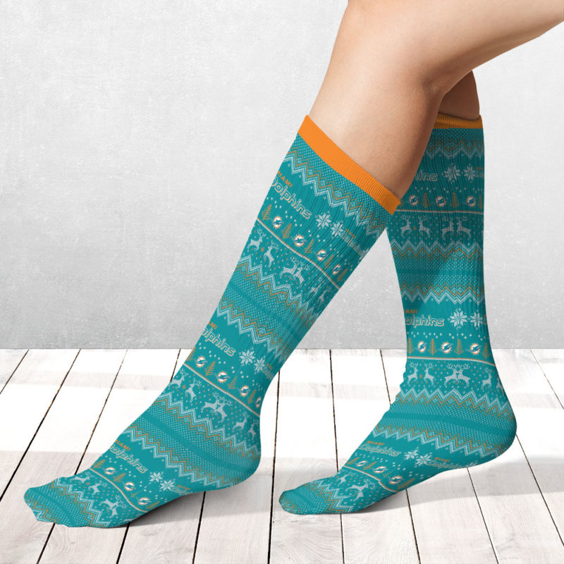 Miami Dolphins Adult Ugly Christmas Crew Socks