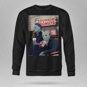 Sweetshirt Michael Myers and Jason Voorhees drink dunkin donuts shirt