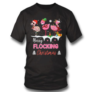 T Shirt Merry Flocking Christmas Three Flamingo Pink In Santa Hat T Shirt