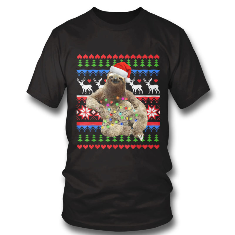 Santa Sloth Christmas Light-Sloth Ugly Christmas Sweatshirt