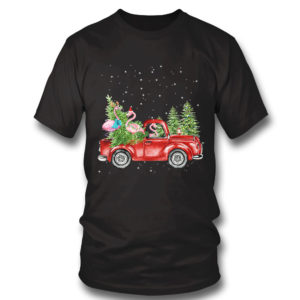 T Shirt Three Flamingo Ride Red Truck Santa Hat Christmas T Shirt