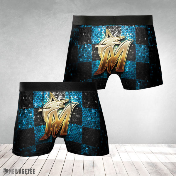 Underwear Boxer Miami Marlins MLB Glitter Mens Underwear Boxer Briefs