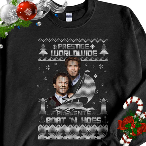1 Black Sweatshirt Step Brothers Prestige Worldwide Presents Boats N Hoes Ugly Christmas Sweater Sweatshirt