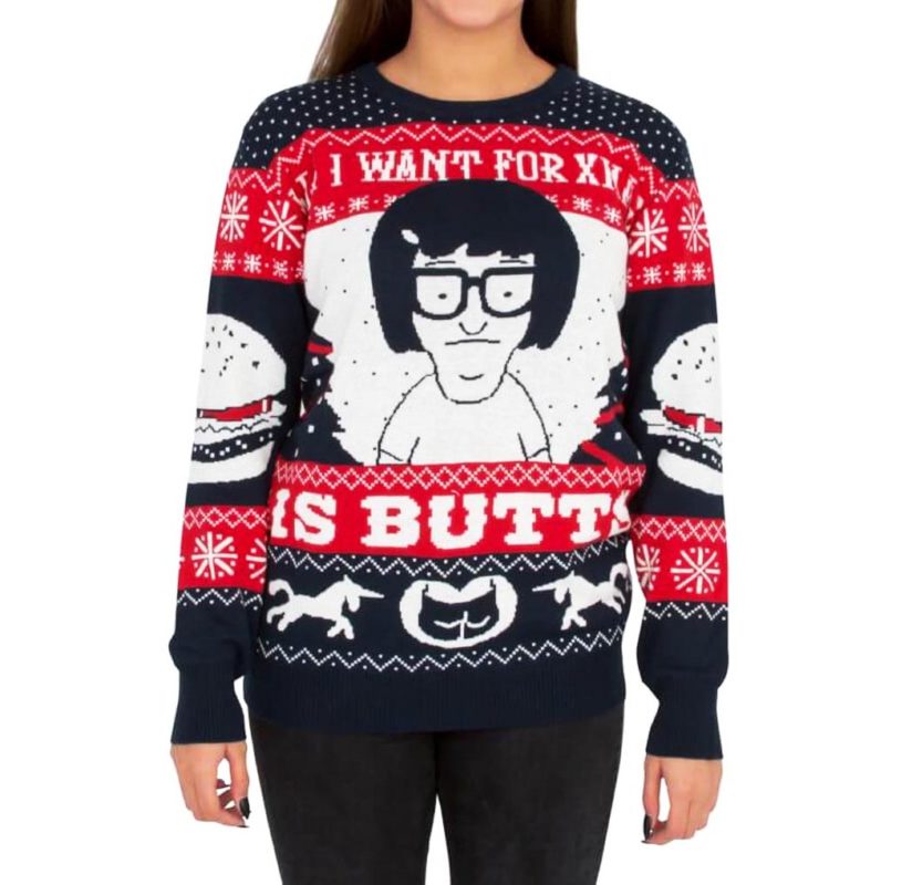 All I Want For Xmas Is Butts Tina From Bobs Burgers Ugly Christmas Sweater Knit Wool Sweater