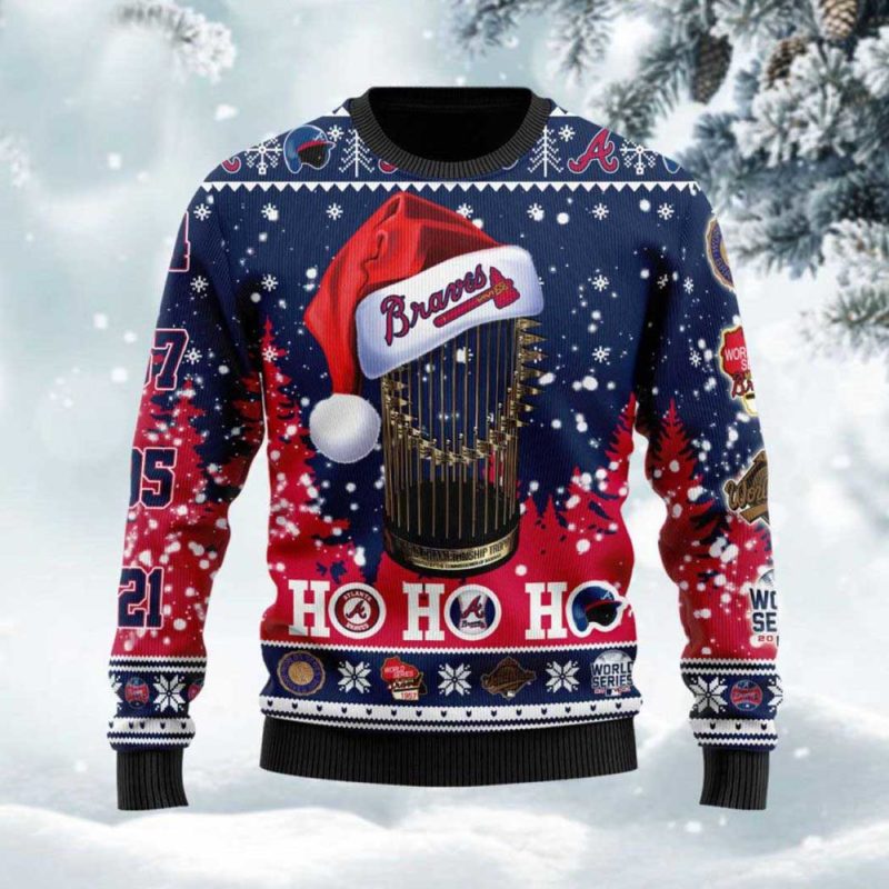 Atlanta Braves 2021 World Series Champions Ho Ho Ho Ugly Christmas Sweater Unisex Knit Wool Ugly Sweater