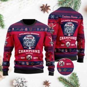 Atlanta Braves 2021 World Series Trophy Ugly Christmas Sweater Unisex Knit Wool Ugly Sweater