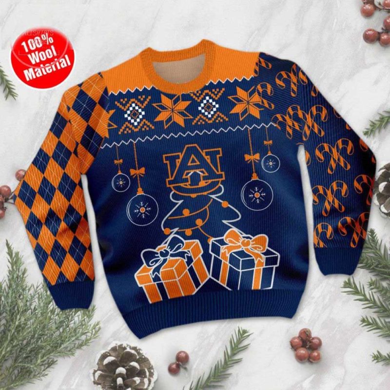 Auburn Tigers Holiday Xmas Party Ugly Christmas Sweater Unisex Knit Wool Ugly Sweater