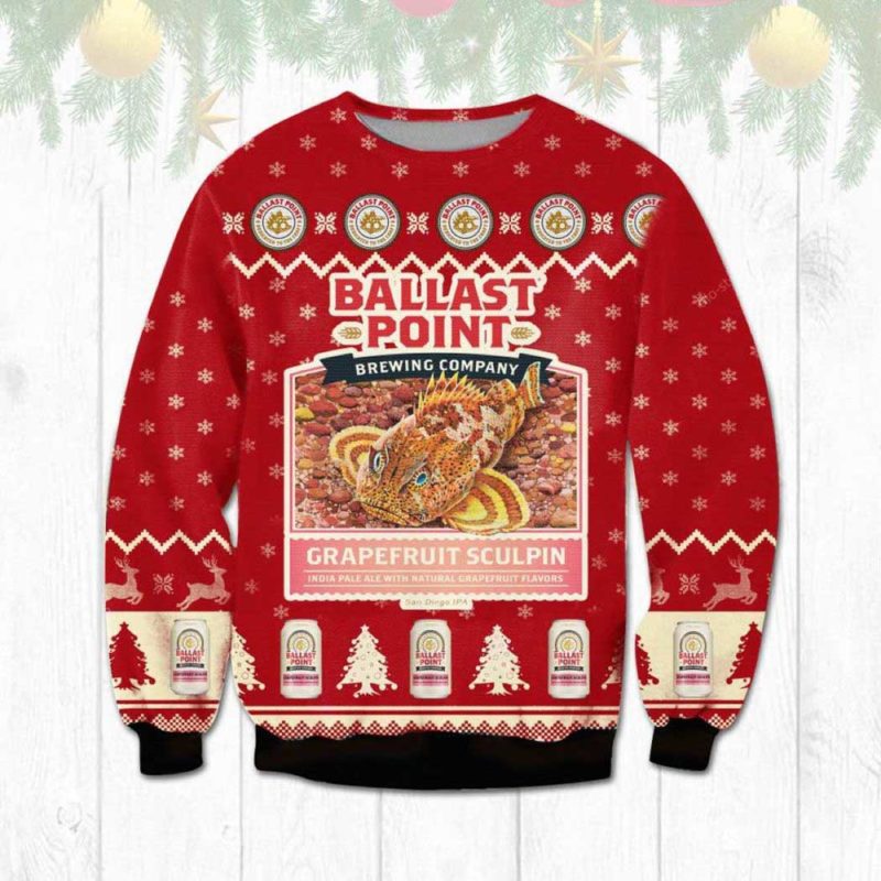 Ballast Point Grapefruit Sculpin Ugly Christmas Sweater  Unisex Knit Wool Ugly Sweater