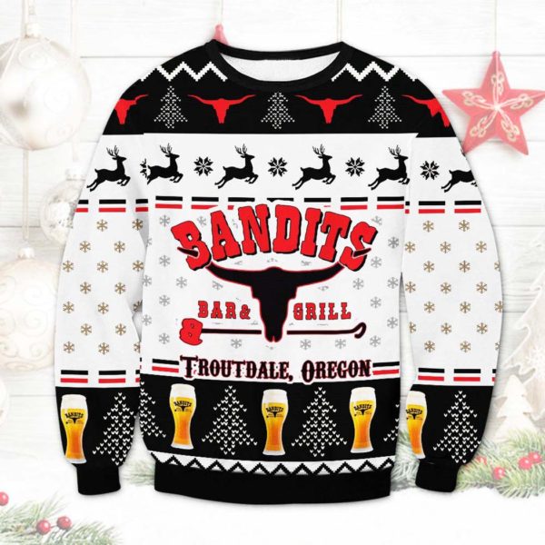 Bandit Bar and Grill Troutdale Oregon Ugly Christmas Sweater Unisex Knit Ugly Sweater