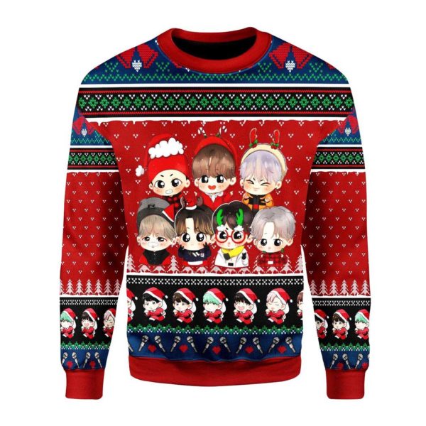 Bangtan Boys Friends BTS Chibi Ugly Christmas Knit Sweater