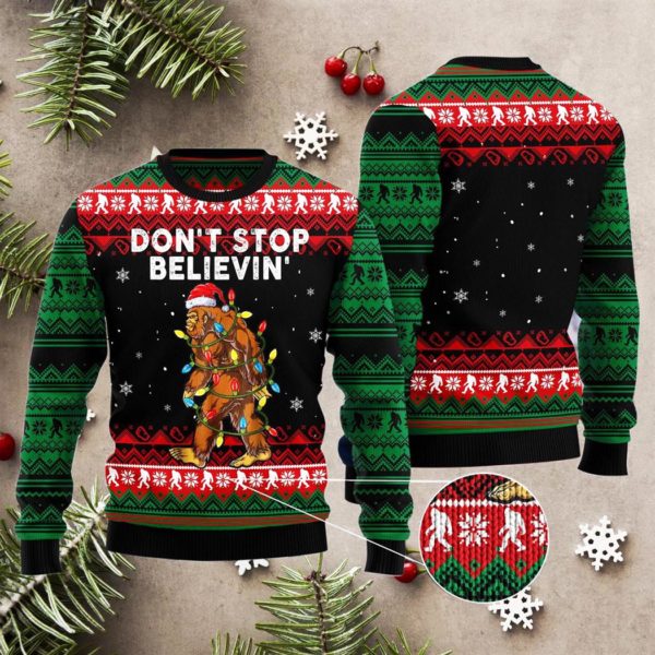 Bigfoot Dont Stop Believing Ugly Sweater Sweatshirt Knit Wool Sweater 2