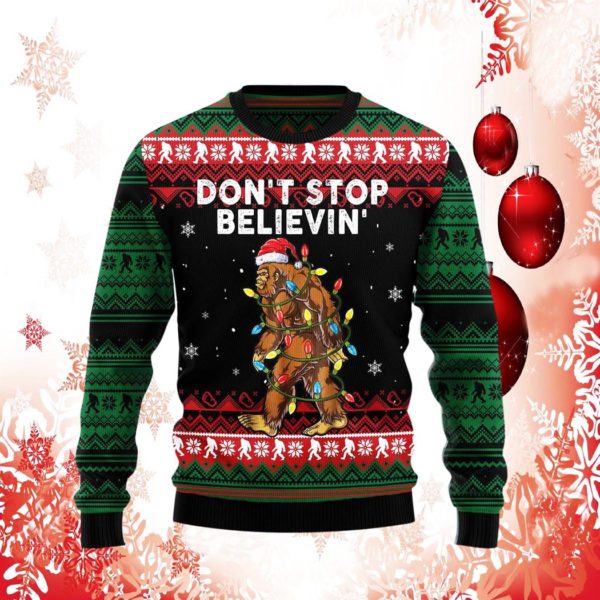 Bigfoot Dont Stop Believing Ugly Sweater Sweatshirt Knit Wool Sweater